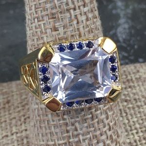 Vermeil Gold over Sterling Silver Sim White Topaz & Sapphire Ring Size 9